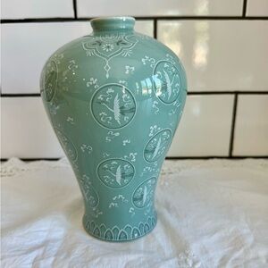 COPY - Vintage Goryeo Large Korean Celadon Flying Crane Motif Meiping Vase